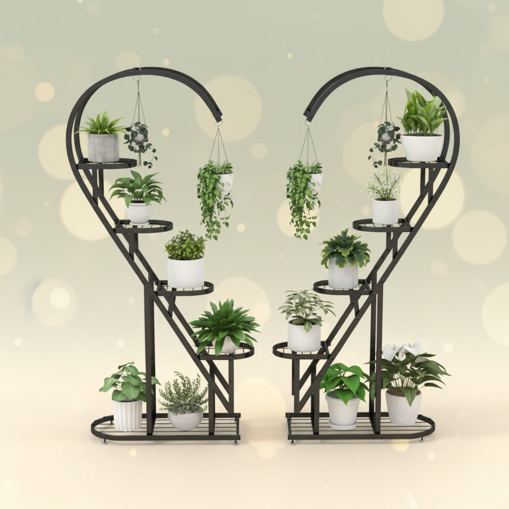 5 Tier Metal Plant Stand with Hanging Hook for Multiple Plants