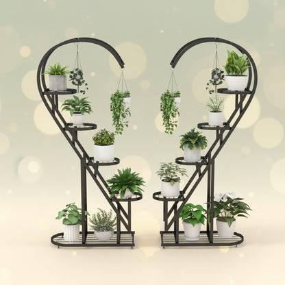 5 Tier Metal Plant Stand with Hanging Hook for Multiple Plants