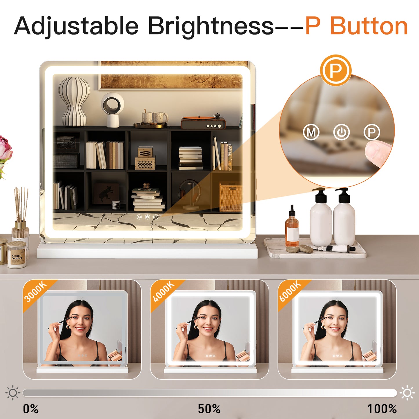 LED Vanity Mirror with Adjustable Lighting – 3 Color Modes & Touch Control