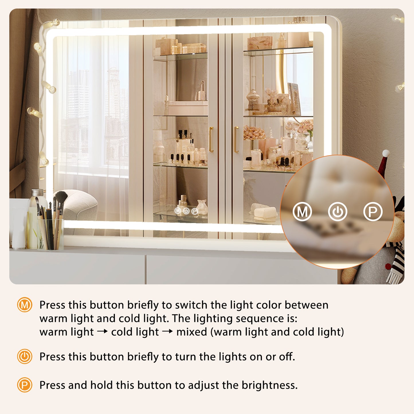 LED Vanity Mirror with Adjustable Lighting – 3 Color Modes & Touch Control