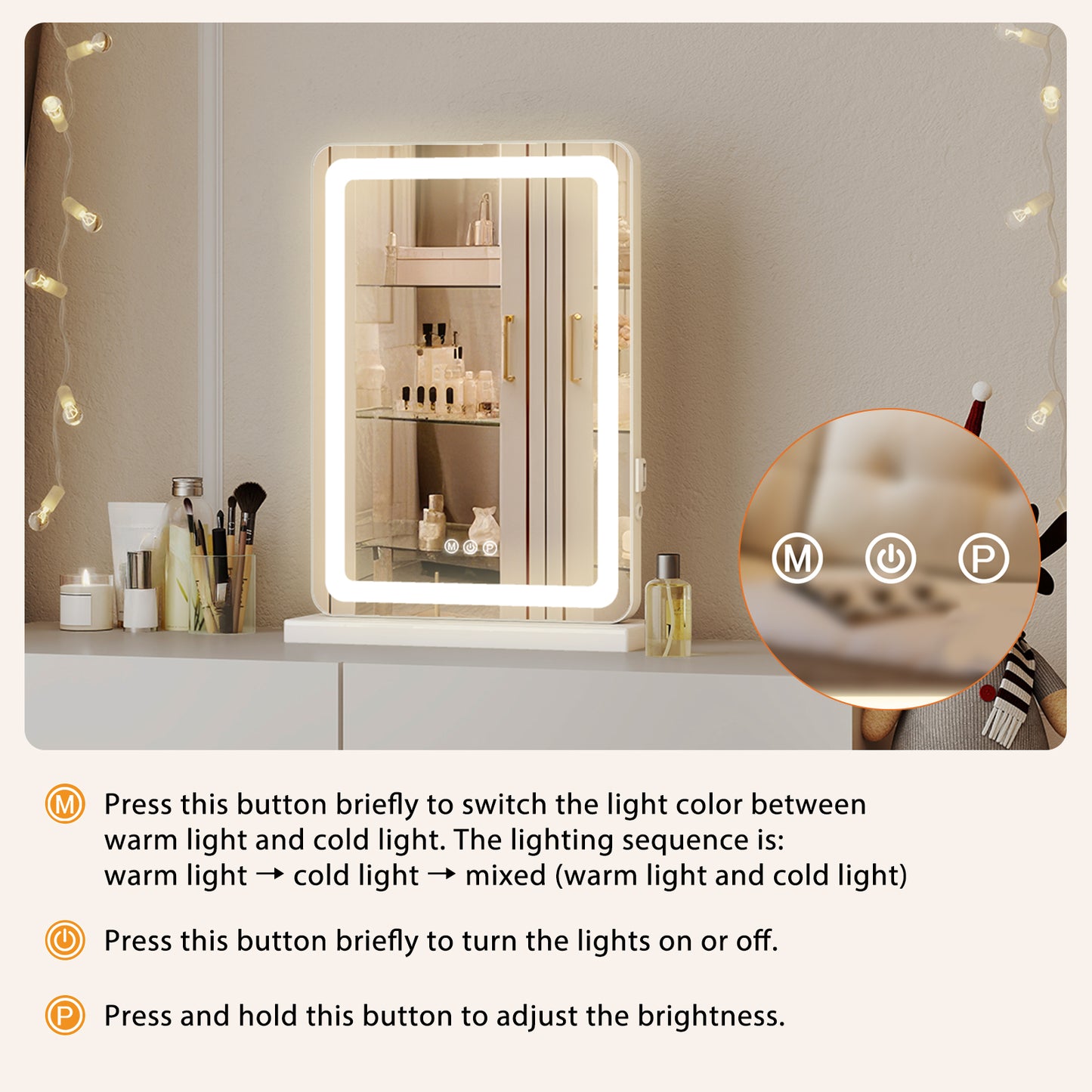 LED Vanity Mirror with Adjustable Lighting – 3 Color Modes & Touch Control