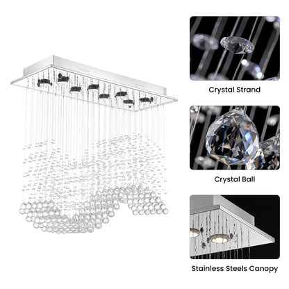 31.5“ Rectangle Crystal Chandelier, Flush Mount Ceiling Light Fixture for Dining Room Kitchen Island Home Lighting