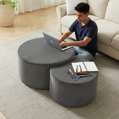 Nesting Coffee Table Set of 2,Upholstered round Coffee Tables Set of 2 for Living Room, Modern Foam round Coffee Table Side Table End Table Ottoman, No Assembly