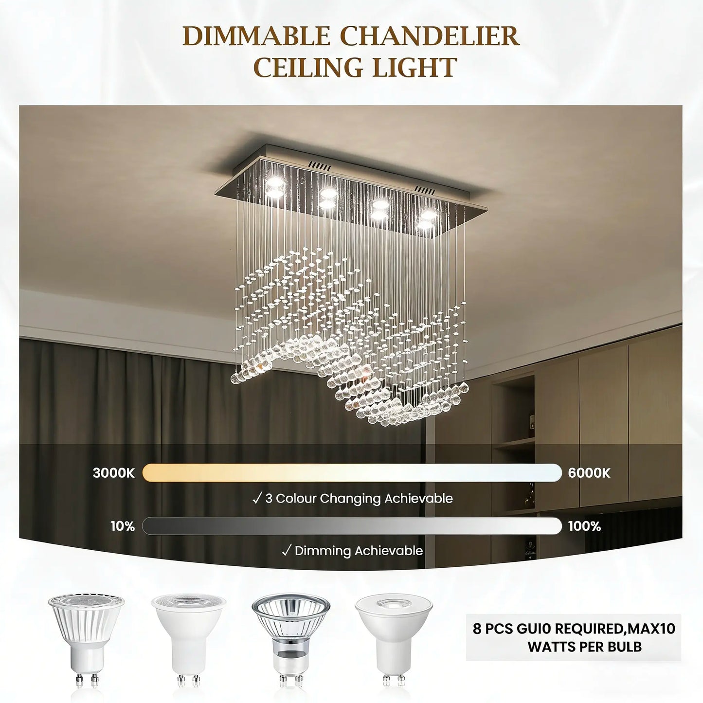 31.5“ Rectangle Crystal Chandelier, Flush Mount Ceiling Light Fixture for Dining Room Kitchen Island Home Lighting