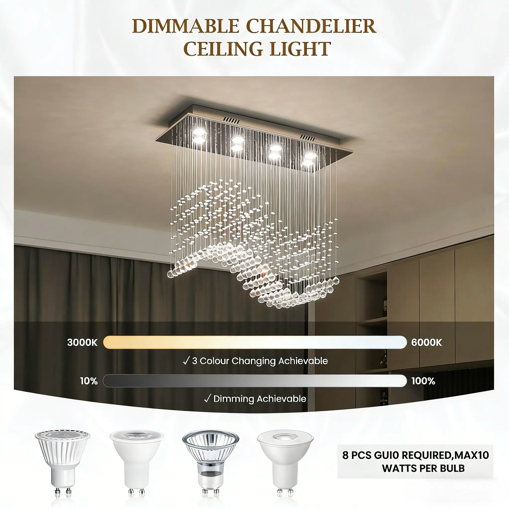 31.5“ Rectangle Crystal Chandelier, Flush Mount Ceiling Light Fixture for Dining Room Kitchen Island Home Lighting