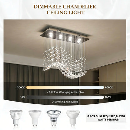 31.5“ Rectangle Crystal Chandelier, Flush Mount Ceiling Light Fixture for Dining Room Kitchen Island Home Lighting