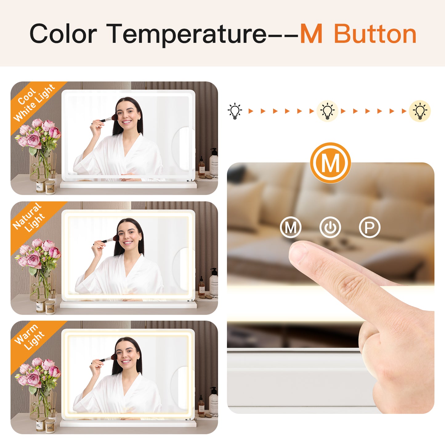 LED Vanity Mirror with Adjustable Lighting – 3 Color Modes & Touch Control
