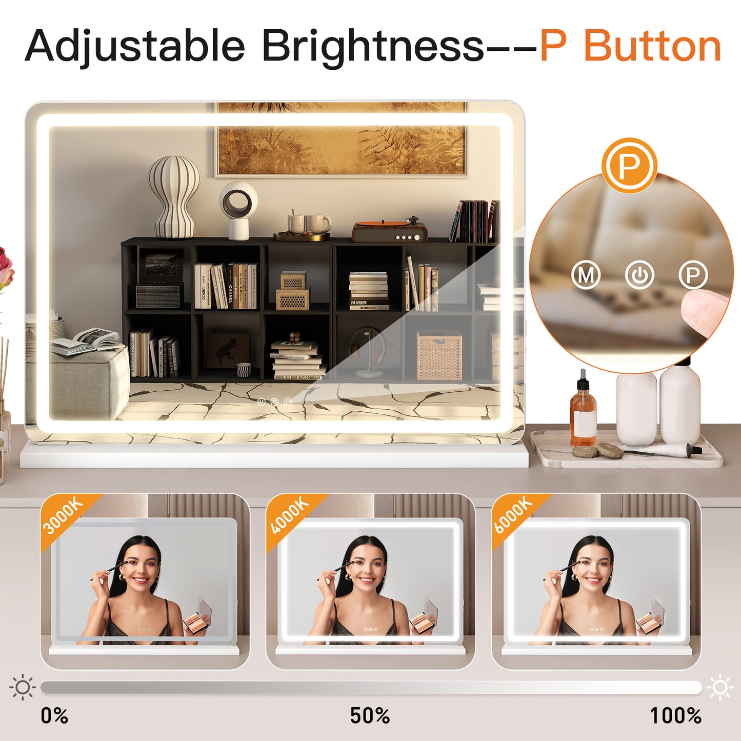 LED Vanity Mirror with Adjustable Lighting – 3 Color Modes & Touch Control