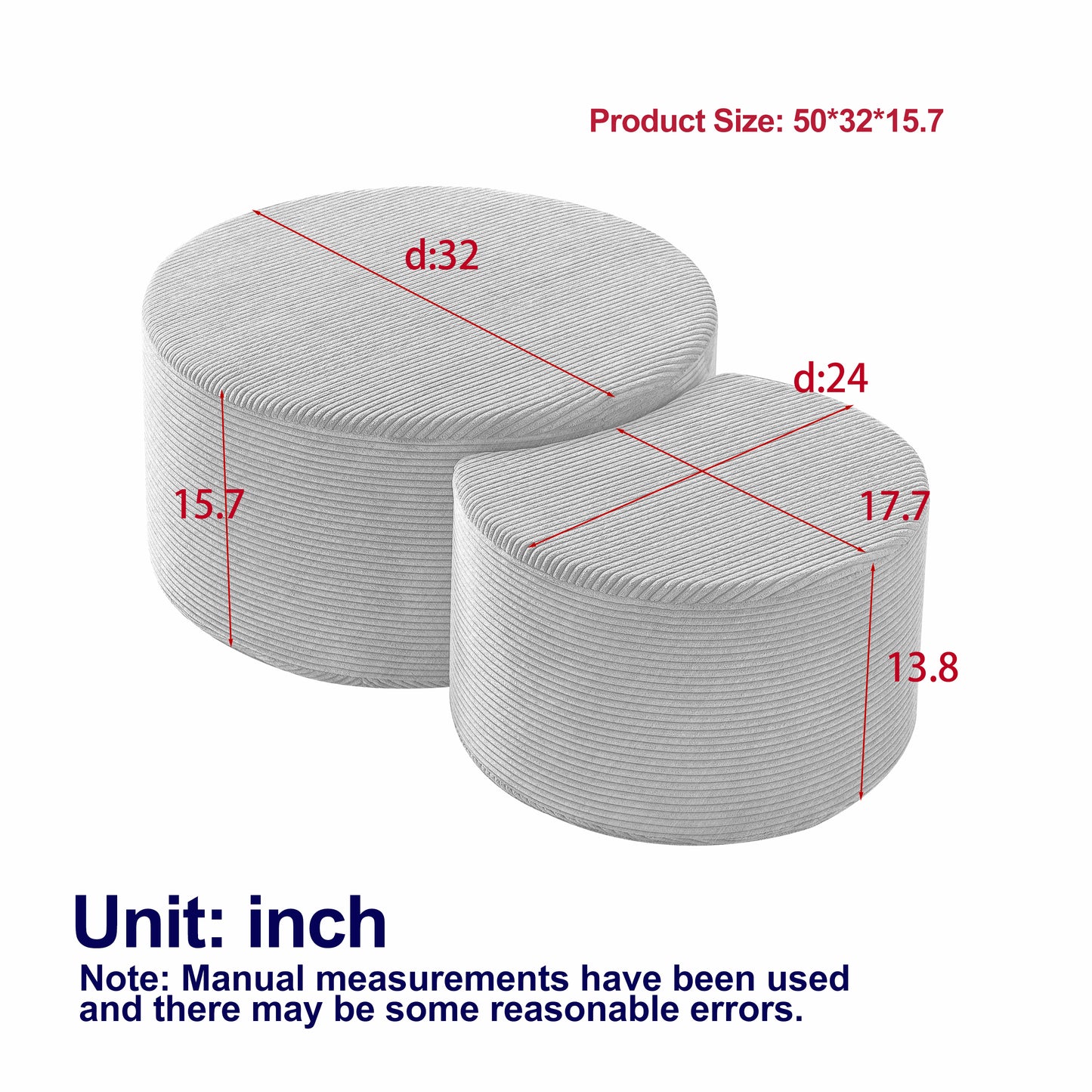 Nesting Coffee Table Set of 2,Upholstered round Coffee Tables Set of 2 for Living Room, Modern Foam round Coffee Table Side Table End Table Ottoman, No Assembly