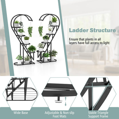 5 Tier Metal Plant Stand with Hanging Hook for Multiple Plants
