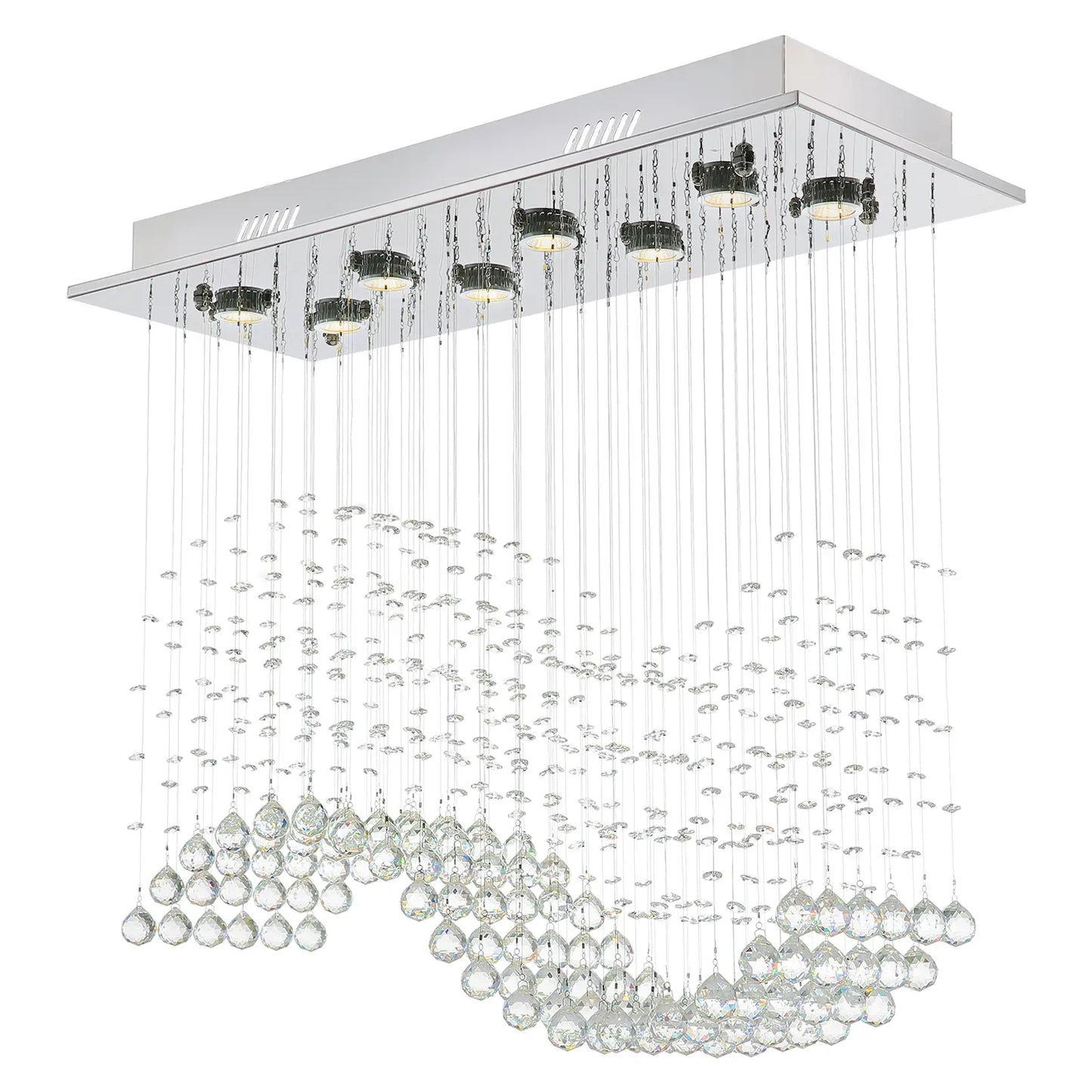 31.5“ Rectangle Crystal Chandelier, Flush Mount Ceiling Light Fixture for Dining Room Kitchen Island Home Lighting