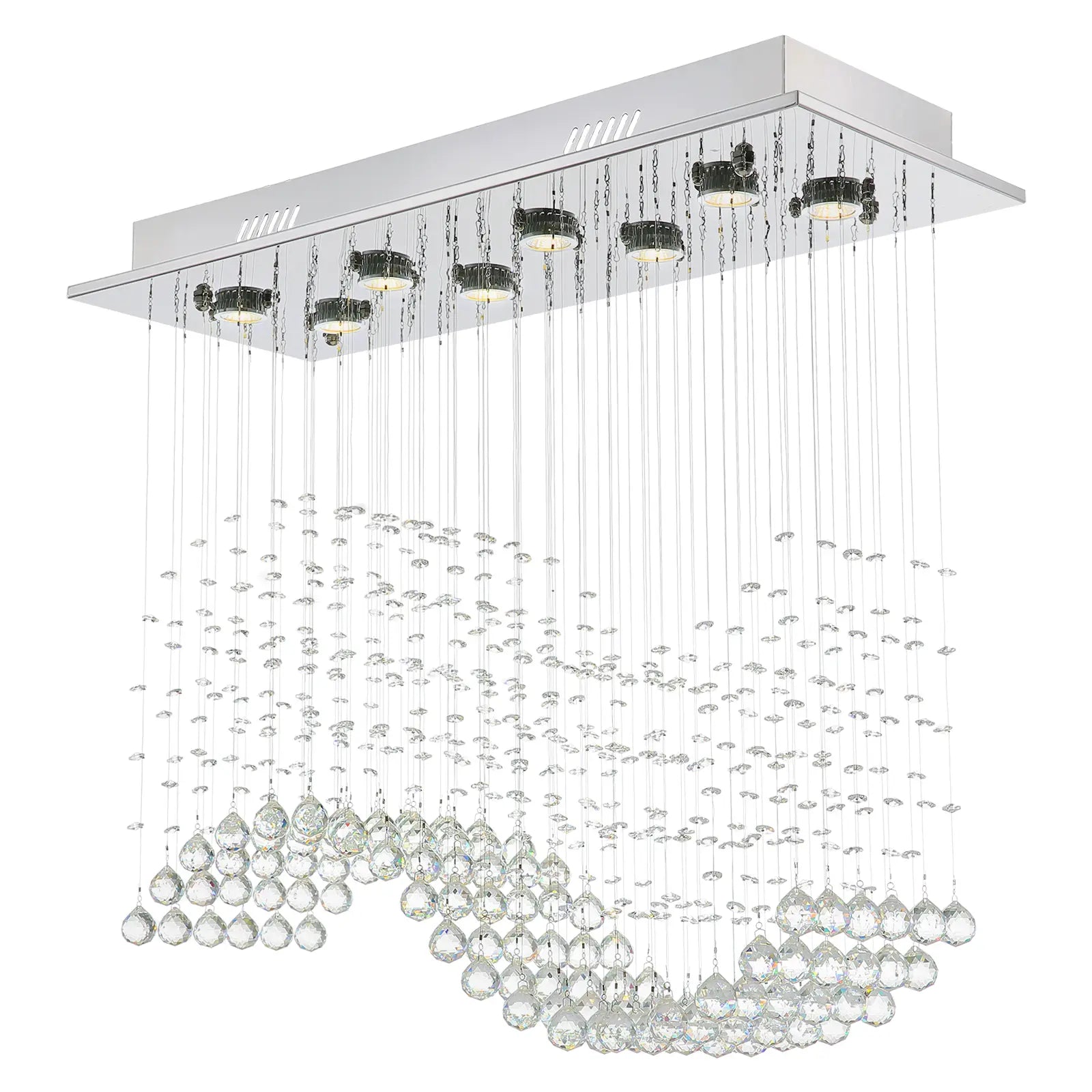 31.5“ Rectangle Crystal Chandelier, Flush Mount Ceiling Light Fixture for Dining Room Kitchen Island Home Lighting