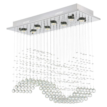 31.5“ Rectangle Crystal Chandelier, Flush Mount Ceiling Light Fixture for Dining Room Kitchen Island Home Lighting