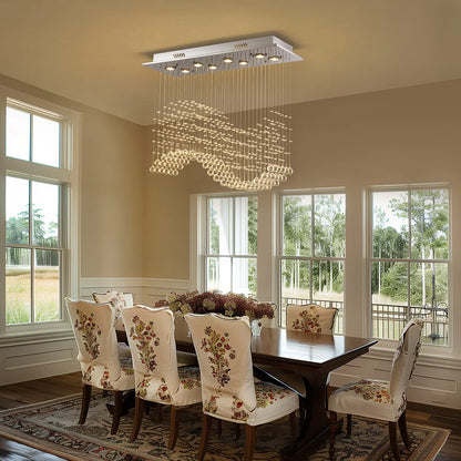 31.5“ Rectangle Crystal Chandelier, Flush Mount Ceiling Light Fixture for Dining Room Kitchen Island Home Lighting