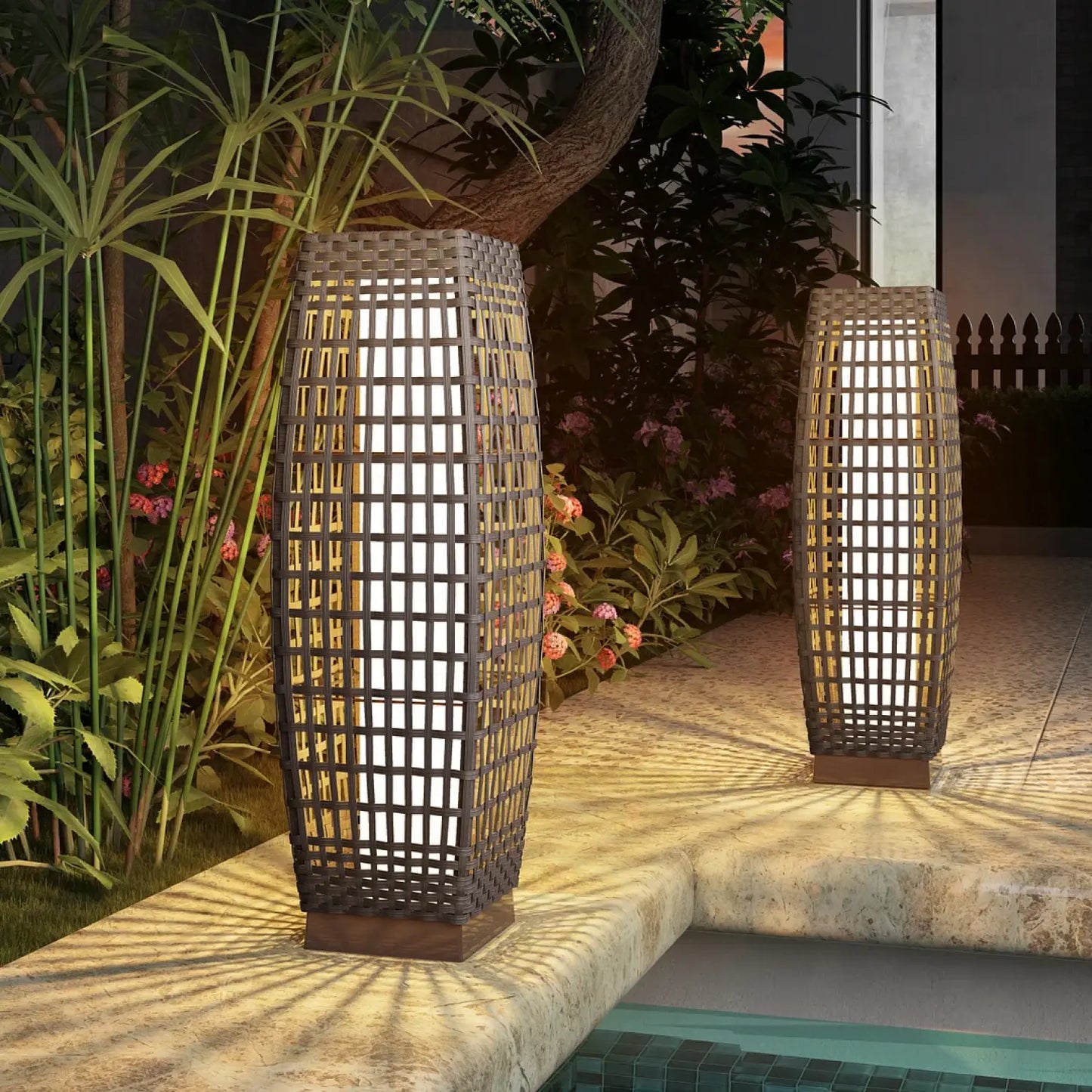 GRAND PATIO FUJI Solar-Powered Woven Wicker Floor Lamp ,Lighting Outdoor